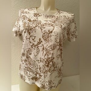 Ralph Lauren T-Shirt XL Womens Feminine Whimsical Metallic Paisley Graphic Tee